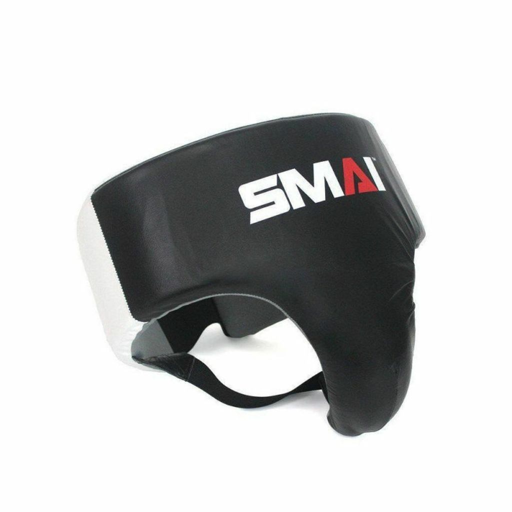 The Smai Boxer Groin Guard 2.0 offers durable cowhide leather protection with elasticized cotton and an adjustable Velcro closure for a secure, comfortable fit.