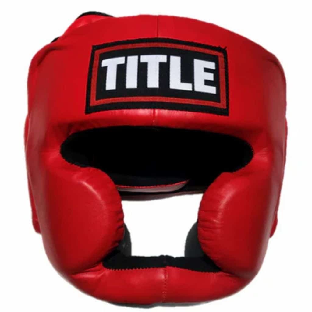 The TITLE Full Face Headgear offers full-grain leather, extra padding in forehead, cheeks, chin, ears, and back, with suede lining and adjustable laces.