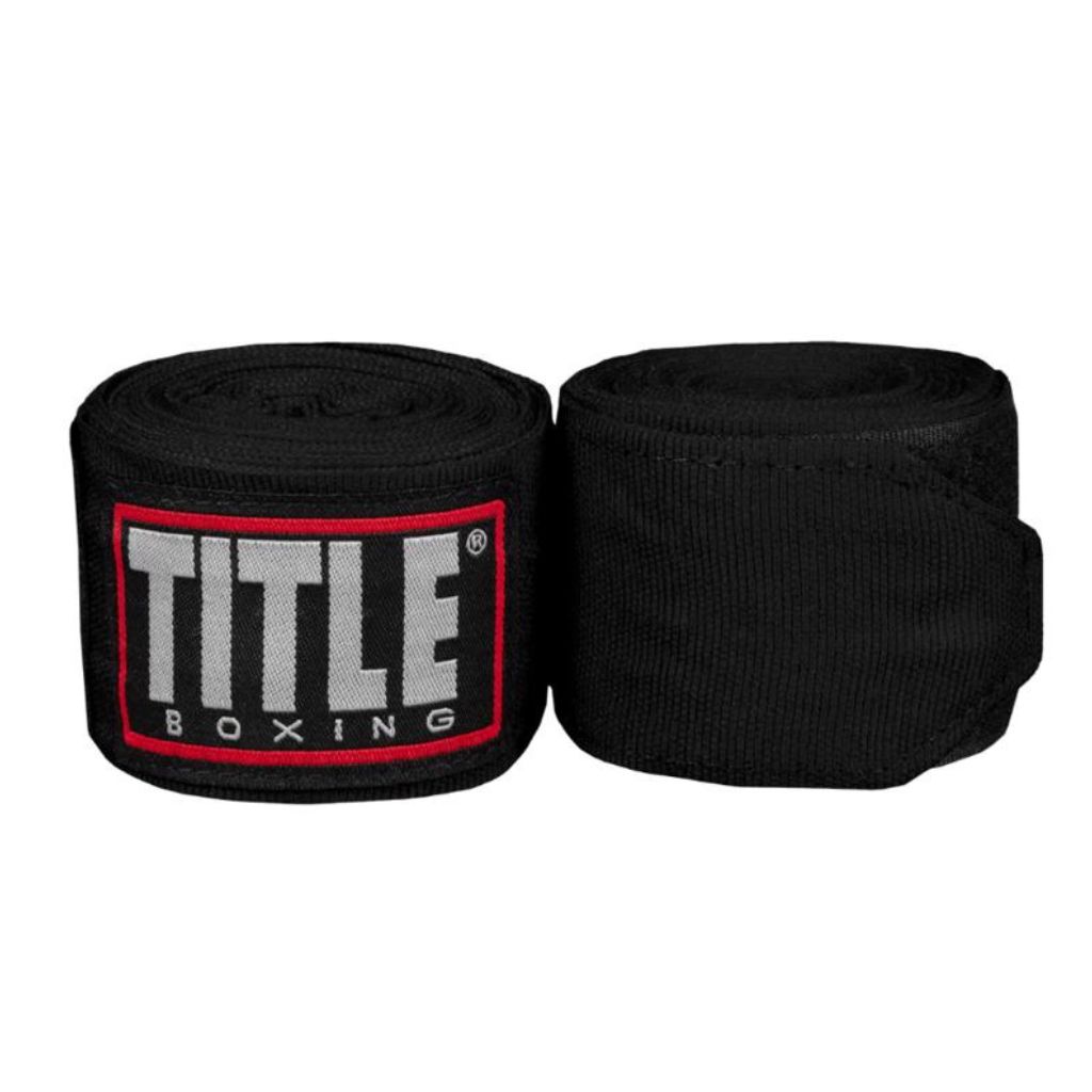 TITLE Boxing Hand Wraps offer trusted wrist and knuckle protection with a secure thumb strap and hook-and-loop closure—available in 3 m or 4.5 m.