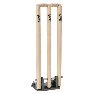 The Kookaburra Painted Spring Loaded Stumps feature a durable metal design with a detachable base and spring action for realistic, hassle-free training.